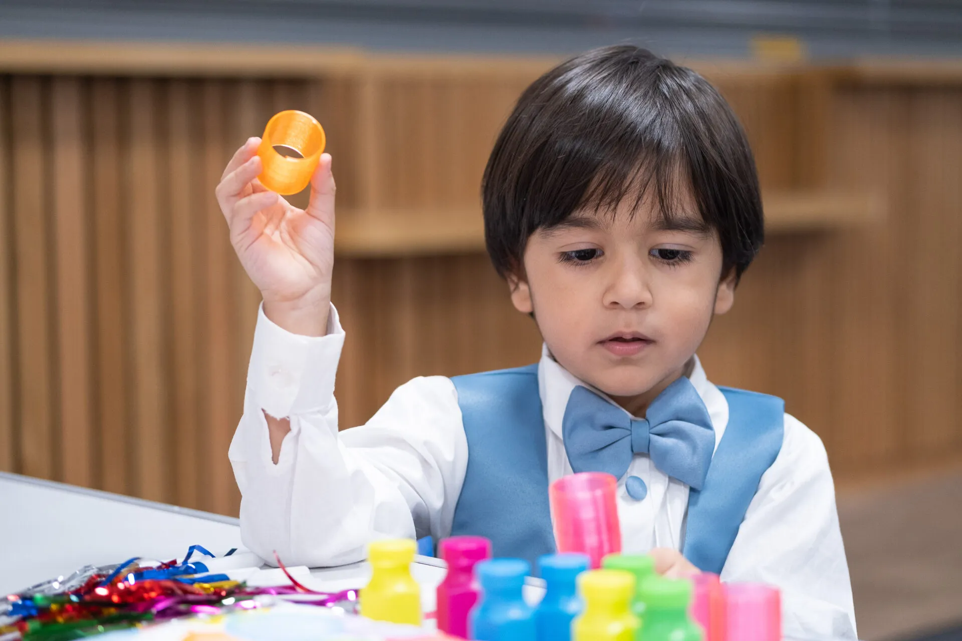 Little boy in a blue costume