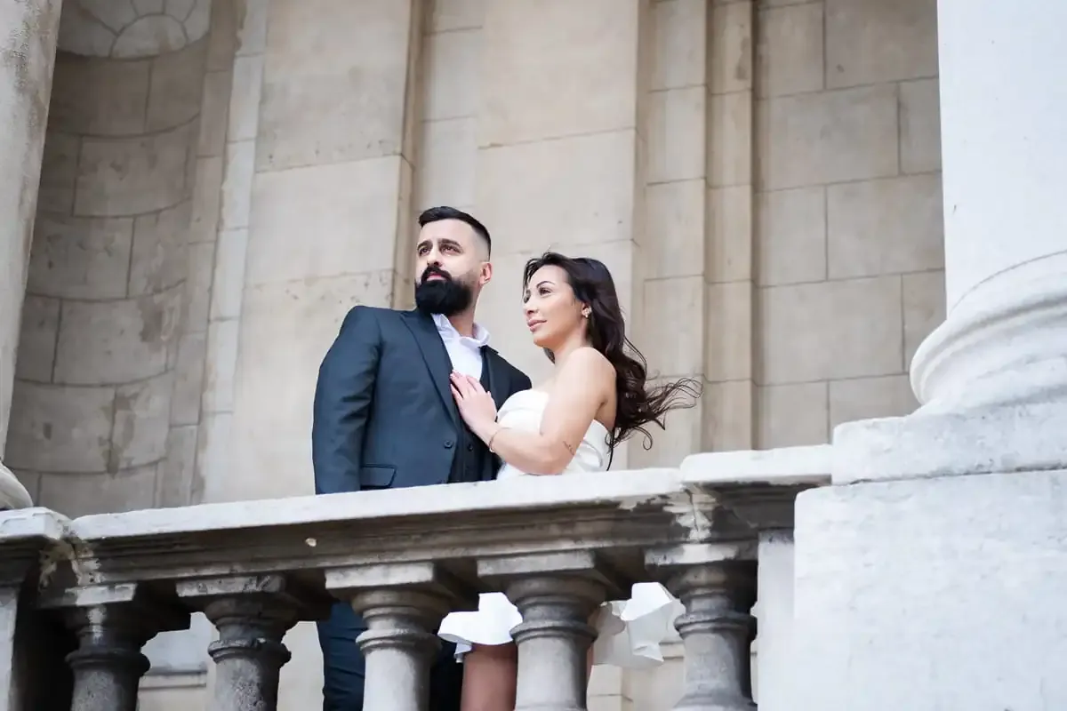 Couple enjoying a romantic moment in Greenwich Park