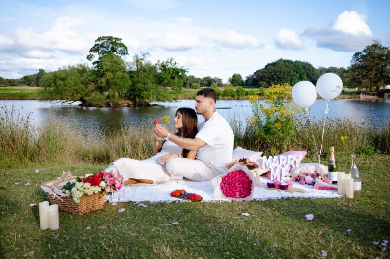 Proposal photoshoot for a couple in quiet park